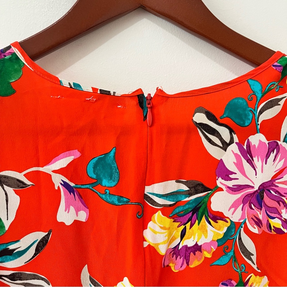 Yumi Kim 100% Silk Red Floral Jumpsuit S Vacation Vibrant Tropical Chic - Picture 9 of 12